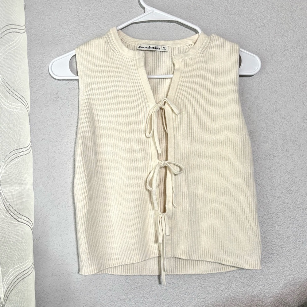 Abercrombie & Fitch Cream Ribbed Tie-Front Tank Top Size XS